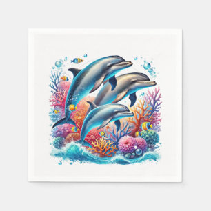 Serviette En Papier Fête d'amoureux de dauphins mignons