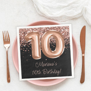 Serviette En Papier Fête d'anniversaire 10 ans Rose Gold Black