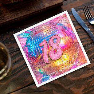 Serviette En Papier Fête d'anniversaire 18 ans boule disco paillettes 