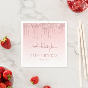 Serviette En Papier Fête d'anniversaire 18 ans Girly Pink Glitter Drip