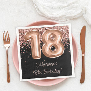 Serviette En Papier Fête d'anniversaire 18 ans Rose Gold Noir