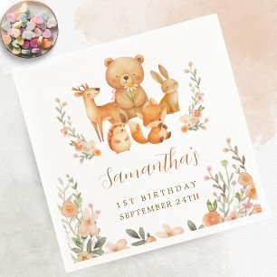 Serviette En Papier Fête d'anniversaire 1 an Animaux de la forêt à l'a