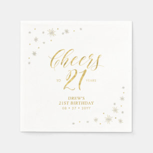Serviette En Papier Fête d'anniversaire 21 ans avec paillettes dorées