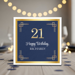 Serviette En Papier Fête d'anniversaire 21 ans Elegant Blue Gold