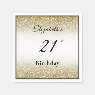 Serviette En Papier Fête d'anniversaire 21 ans noir et or moderne pers