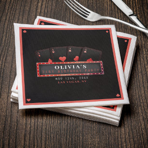 Serviette En Papier Fête d'anniversaire 21 ans Poker As Rouge & Noir