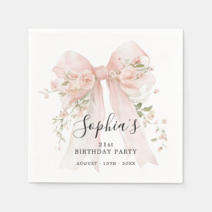 Serviette En Papier Fête d'anniversaire 21 ans Ruban rose avec roses C
