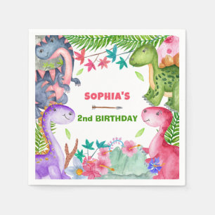 Serviette En Papier Fête d'anniversaire 2 ans de dinosaure de fille mi