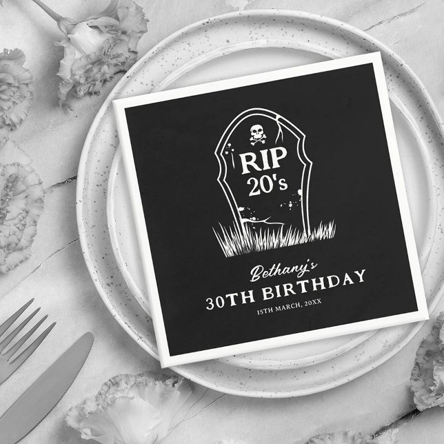 Serviette En Papier Fête d'anniversaire 30 ans RIP 20s Noir Blanc (Créateur téléchargé)