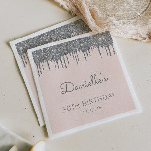 Serviette En Papier Fête d'anniversaire 30 ans Rose Pâle Paillettes Ar