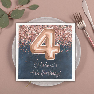 Serviette En Papier Fête d'anniversaire 4 ans Rose Gold Bleu Nuit