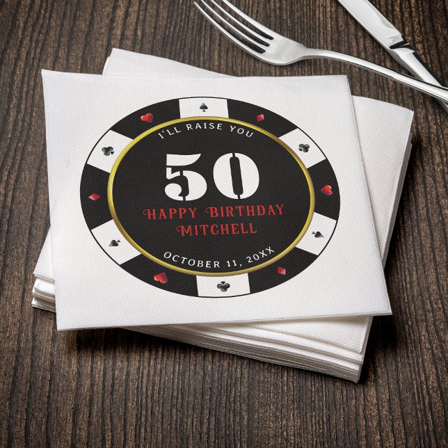 Serviette En Papier Fête d'anniversaire 50 ans jeton de poker (Créateur téléchargé)