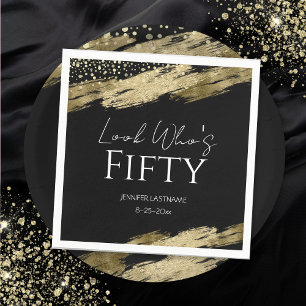 Serviette En Papier Fête d'anniversaire 50 ans Or Noir Regardez qui