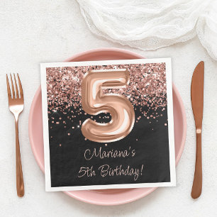 Serviette En Papier Fête d'anniversaire 5 ans Rose Gold Black