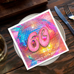 Serviette En Papier Fête d'anniversaire 60 ans Boule disco Paillettes