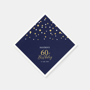 Serviette En Papier Fête d'anniversaire 60 ans Moderne Or & Bleu Marin
