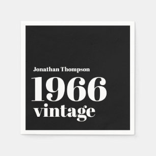 Serviette En Papier Fête d'anniversaire 60 ans Noir Nom Vintage 1966