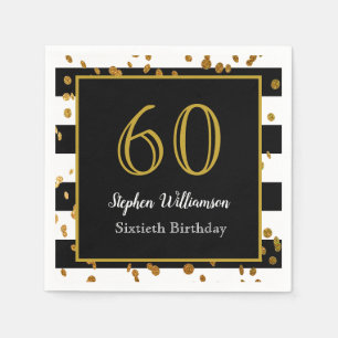 Serviette En Papier Fête d'anniversaire 60 ans Paillettes noires blan