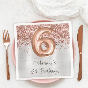 Serviette En Papier Fête d'anniversaire 6 ans Rose Gold Argent