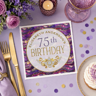 Serviette En Papier Fête d'anniversaire 75 ans Strata Bijou Pourpre et