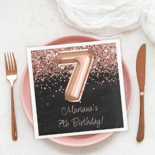Serviette En Papier Fête d'anniversaire 7 ans Rose Gold Black