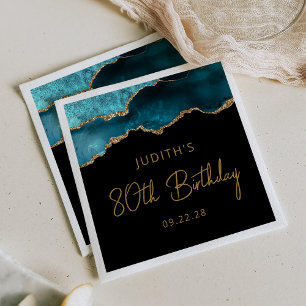 Serviette En Papier Fête d'anniversaire 80 ans Chic Agate Geode Bleu S