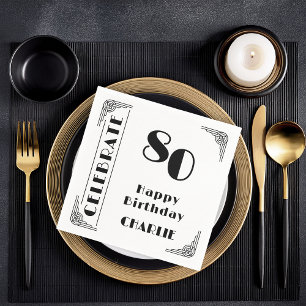 Serviette En Papier Fête d'anniversaire 80 ans élégante Art Déco noir