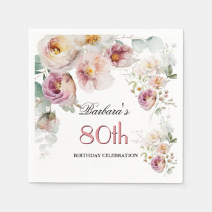 Serviette En Papier Fête d'anniversaire 80 ans élégante florale aquare