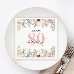 Serviette En Papier Fête d'anniversaire 80 ans élégante florale pastel