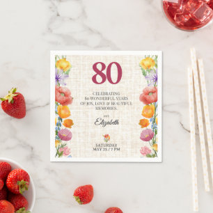 Serviette En Papier Fête d'anniversaire 80 ans Florale - Jardin Chic e