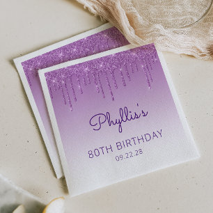 Serviette En Papier Fête d'anniversaire 80 ans Fun Purple Glitter Drip