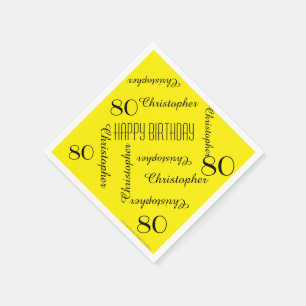 Serviette En Papier Fête d'anniversaire 80 ans jaune Nom répété, Papie