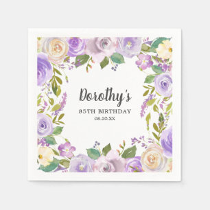 Serviette En Papier Fête d'anniversaire 85 ans Monogramme Floral Viole