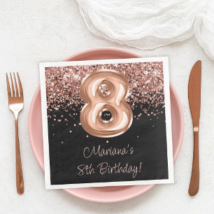 Serviette En Papier Fête d'anniversaire 8 ans Rose Gold Black