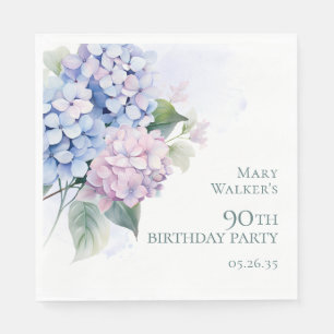 Serviette En Papier Fête d'anniversaire 90 ans aux Hydrangeas Bleus Ro