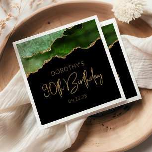 Serviette En Papier Fête d'anniversaire 90 ans Chic Agate Geode Vert O