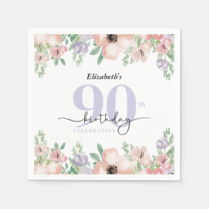 Serviette En Papier Fête d'anniversaire 90 ans Elegant Floral Pastel