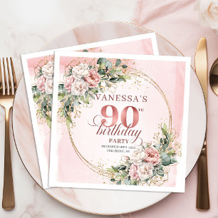 Serviette En Papier Fête d'anniversaire 90 ans Rose Gold Eucalyptus Fl
