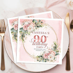 Serviette En Papier Fête d'anniversaire 90 ans Rose Gold Floral Rose P