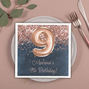 Serviette En Papier Fête d'anniversaire 9 ans Rose Gold Navy Blue