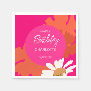 Serviette En Papier Fête d'anniversaire à la marguerite rose et orange