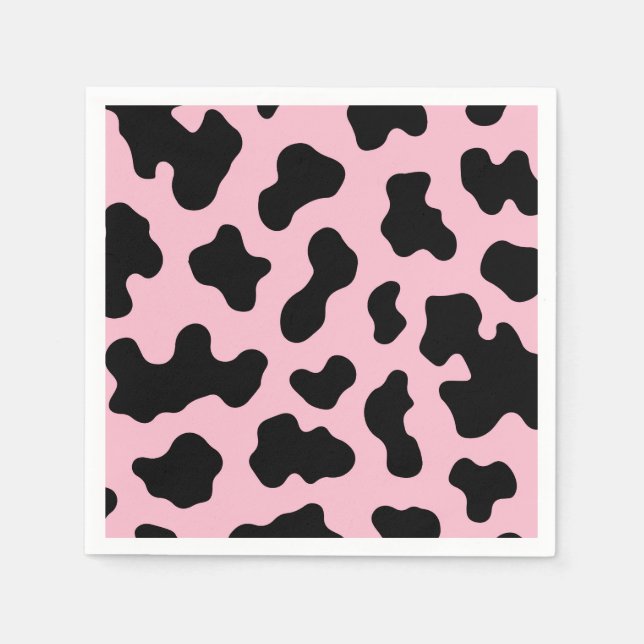 Serviette En Papier Fête d'anniversaire à motif vache noire et rose (Devant)