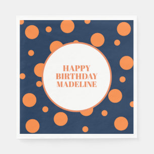 Serviette En Papier Fête d'anniversaire à pois orange et bleu marine p