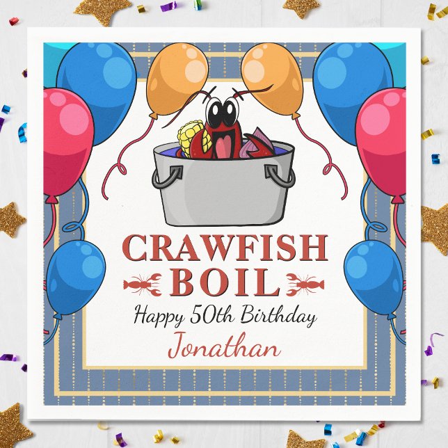 Serviette En Papier Fête d'anniversaire aux écrevisses, fruits de mer  (Crawfish Boil Birthday Seafood Party Napkins! Perfect for a birthday of any age!)