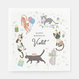Serviette En Papier Fête d'Anniversaire Cat-Tastic Personnalisée
