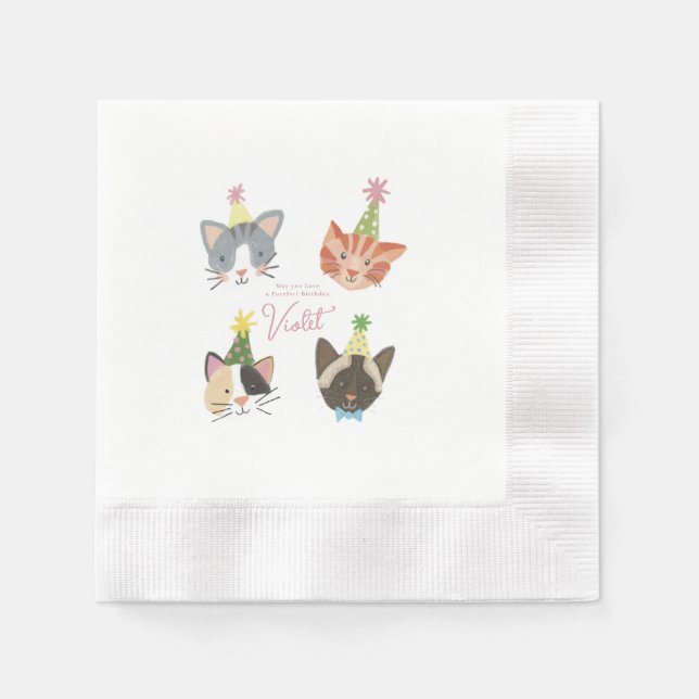 Serviette En Papier Fête d'Anniversaire Cat-Tastic Personnalisée (Devant)