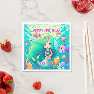 Serviette En Papier Fête d'Anniversaire colorée de Sirène