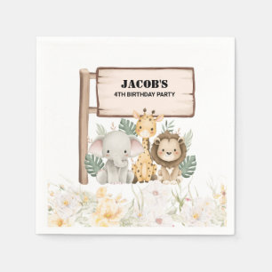 Serviette En Papier Fête d'anniversaire d'animal de Fleur Sauvage
