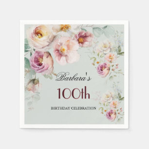 Serviette En Papier Fête d'anniversaire de 100 ans élégante avec fleur