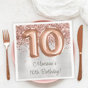 Serviette En Papier Fête d'anniversaire de 10 ans Rose Gold Argent
